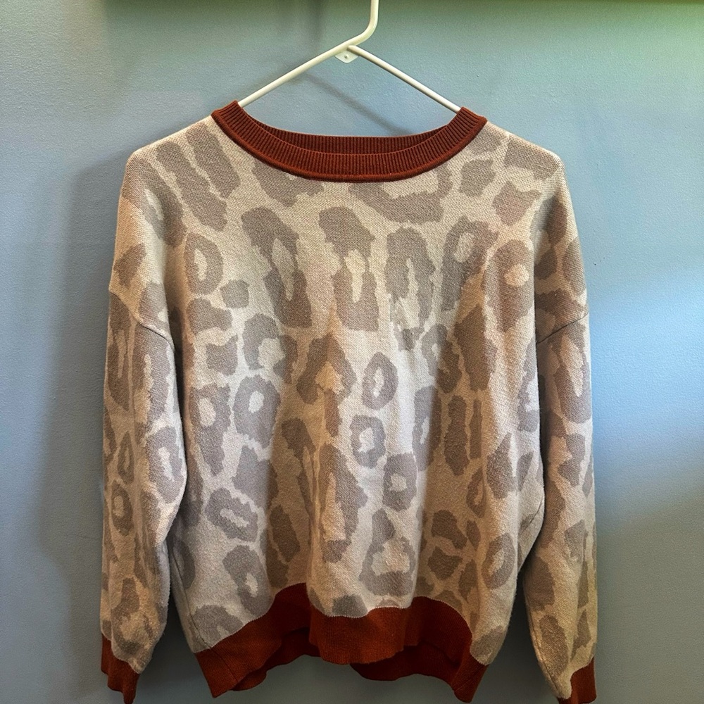 Pink Lily Leopard Print Crewneck Sweater